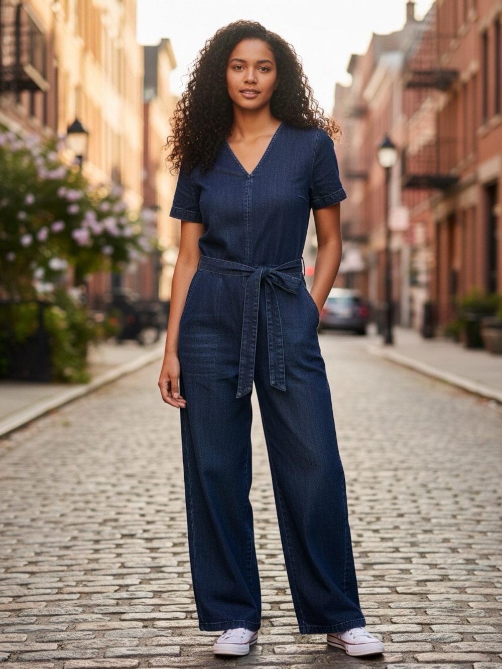 Abercrombie & Fitch Lyocell Denim Jumpsuit Tie Waist Wide Leg Size 6